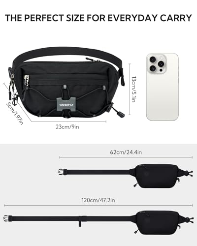 WATERFLY Lightweight Small Fanny Pack: 1.5L Mini Slim Crossbody Waist Belt Hip Bag with RFID Blocking, Anti-Theft & Water Resistant Pouch for Women Men Travel Hiking Running Walking EDC