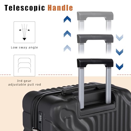 Eeeza Luggage Sets 5 Piece Suitcase with ABS Hard Shell Lightweight Combination Lock and Double Rotatable Detachable Wheels(Black,20"/24"/28"/DB/TB)