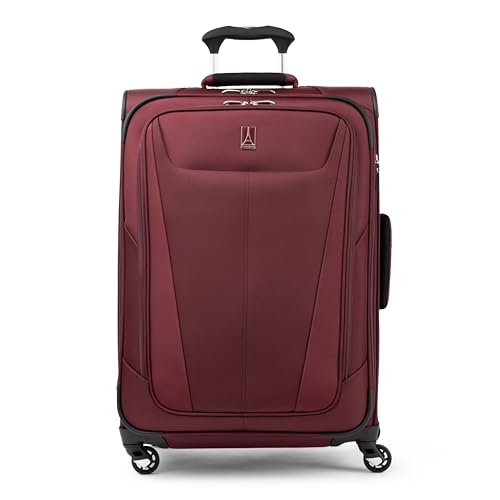 Travelpro Maxlite 5 Softside Expandable Luggage with 4 Spinner Wheels, Lightweight Suitcase, Men and Women, Burgundy, Checked-Medium 25-Inch