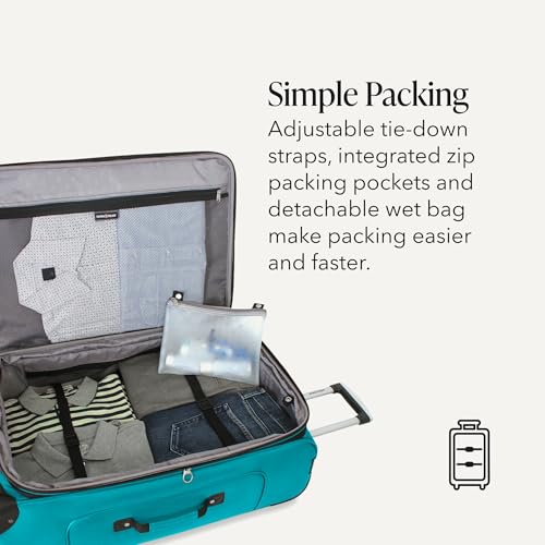 SWISSGEAR Sion Softside Expandable Spinner Luggage Durable Lightweight Travel Suitcase, Teal, Checked-Medium
