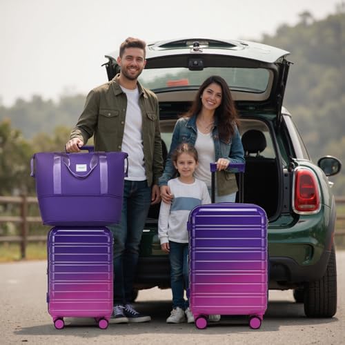 LARVENDER Luggage Sets 5 Piece Hardside Expandable Suitcase with Wheels Lock,PC+ABS Hardside Lightweight Rolling Suitcase for Women and Men,Midnight Berry