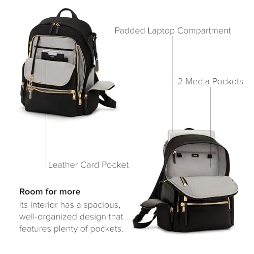 TUMI - Voyageur Celina Backpack - Women's Work and Travel Bag - 16.0" X 10.6" X 6.5" - Holds Up to 16" Laptop - Black & Gold Hardware