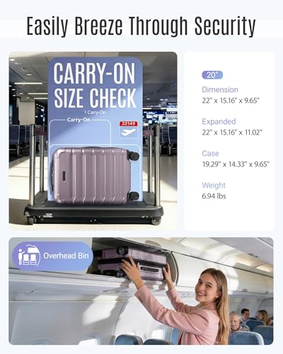 LIGHT FLIGHT Carry On Luggage 22x14x9 Airline Approved, Expandable Carry On Suitcases with Wheels, Lightweight Luggage, Durable Hard Shell 20 Inch Rolling Suit Case for Men Women Travel,Rose Purple