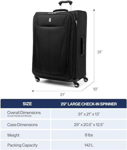 Travelpro Maxlite 5 Softside Expandable Luggage with 4 Spinner Wheels, Lightweight Suitcase, Men and Women, Ensign Blue, Checked-Large 29-Inch