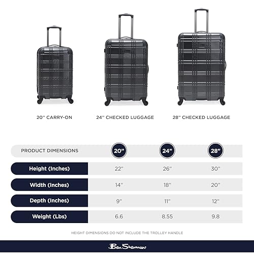 Ben Sherman Nottingham Lightweight Hardside 4-Wheel Spinner Travel Luggage, Charcoal, 24-Inch Checked