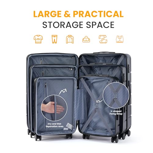 HealSmart Hardside Carry-On Luggage, Expandable Portable Hardshell Luggage with Spinner Wheels, Lightweight Suitcase TSA Lock, 28 Inch, Black