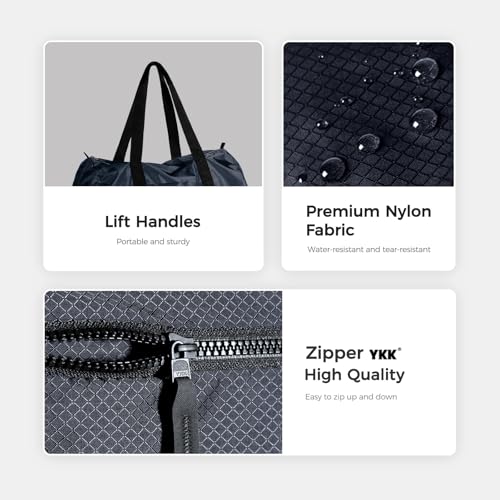 pack all 45L Foldable Duffel Bag, Water-Resistant Sports Gym Bag, Portable Weekender Bag Lightweight for Travel, Fitness and Camping (Navy Blue)