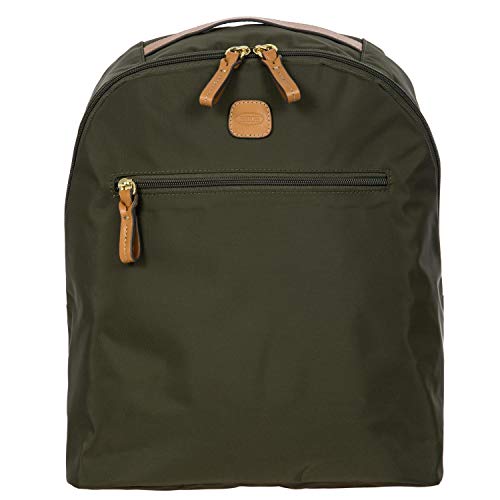 Bric’s X-Travel City Backpack 13 Inch, Lightweight Designer Daypack with Leather Trim, Large Compartments, Padded Straps and Trolley Sleeve for Everyday or Travel Use - Olive