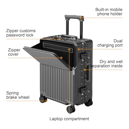 AIWEINY Carry on suitcase Zipperless Luggage,Polycarbonate Aluminum Hard Shell, Expandable Carry-On Suitcase with Spinner Wheels, 20 Inch Cabin