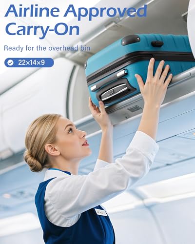 Coolife Hardside Carry-On Luggage with TSA Lock, Spinner Wheels, Telescopic Handle, Lightweight Suitcase (Lake Blue, S(20in_carry on))
