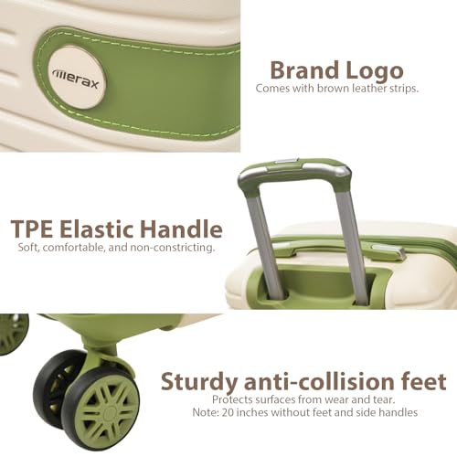 Merax Luggage Sets 4 piece Lightweight Suitcases With Spinner Wheels TSA Lock Expandable (only 24”/28”) Hardshell ABS Large Luggage set (White and Green)
