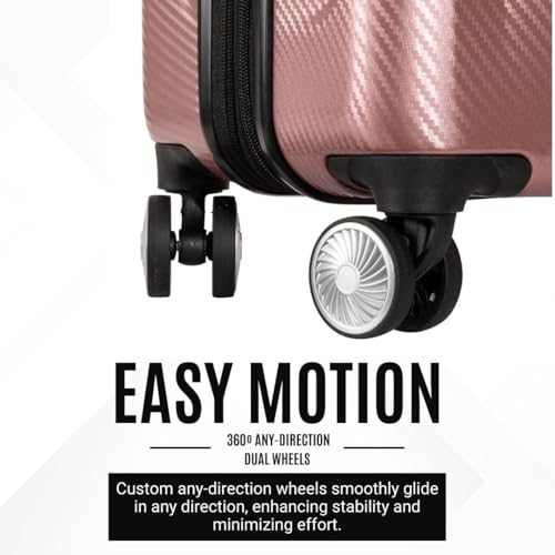 Ricardo Beverly Hills Lombard Hardside Carry-On Luggage – Expandable Travel Bag with 8-Spinner Dual Wheels & Telescoping Handle. 21-inch, Rose Gold