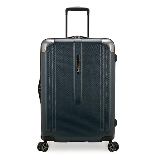 Traveler's Choice New London II Hardside Expandable Spinner Luggage, Navy, Checked-Medium 26-Inch