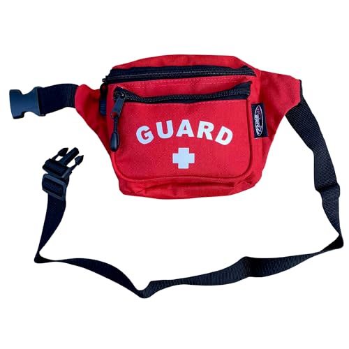 Kemp USA Lifeguard Fanny Pack Waist Hip Bag with GUARD Logo Red Water-Resistant Tactical Medical Storage Pouch for First Aid CPR Kit EMS Lifeguard Gear Organizer