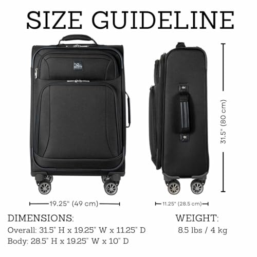 Skyway Epic Softside Large Checked Luggage - Lightweight Suitcase with Wheels | TSA Approved Travel Bag | Spinner Suitcase | Large Luggage Set with Telescoping Handle, 28 inch, Black