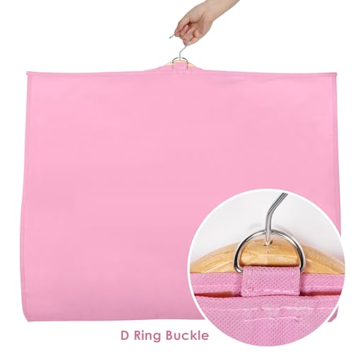 Univivi Dance Costume Bags Garment Bag 40 Inch Hanging Clothes for Dance Competitions, with 3 Medium Clear Zipper Pockets for Dance Costumes, Closet Storage (Pink) - 4 Pack