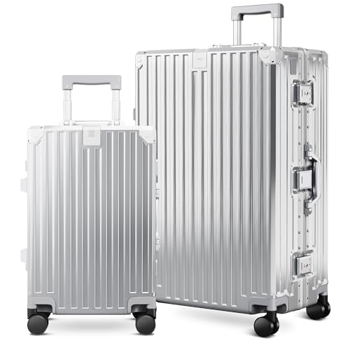 ALPHA CAMP 2 Piece Luggage Sets With Dual Layer Aluminum Frame, TSA Locks, 3-Layer PC 20" Carry-on 28" Checked Hardside Zipperless Travel Suitcase Sets, Type-C USB Charging Port