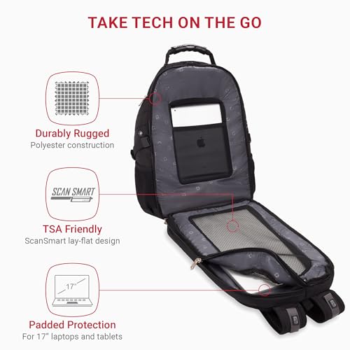 SWISSGEAR 1900 ScanSmart TSA Laptop Backpack Fits 17 Inch Laptop with RFID Protection and Tablet Pocket, Black, 19-Inch