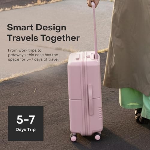 July Carry On Essential - 20" Airline Approved Carry On Luggage with Wheels, Travel Suitcase for Men & Women - Premium Rolling Suitcase, TSA Lock, Polycarbonate Shell, Spinner Wheels - Blush Pink