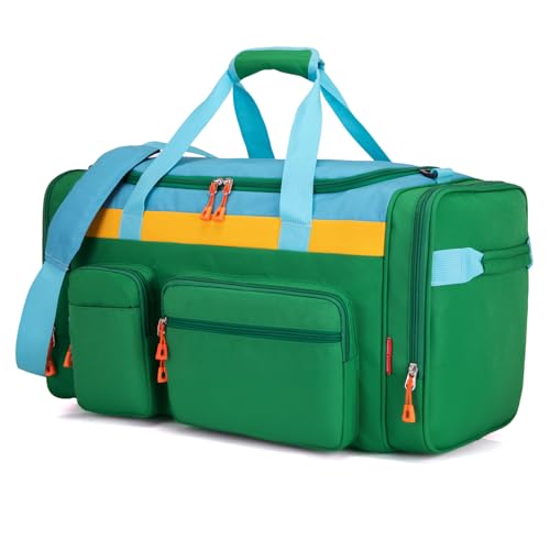 HawLander Large Kids Duffle Bag for Travel, Overnight, or Weekender, 22" inch (Green Yellow)