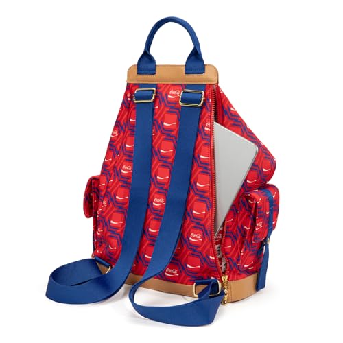 Montana West Coca-Cola Convertible Backpack Geometric Print Casual Daypack for Travel Navy Red Canvas Rucksack for Women Men