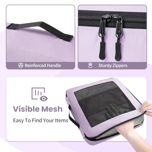 Prezon Mesh Packing Cubes for Travel, Durable Luggage Organizer with Sturdy Material and Double Zippers, Comprehensive Set for Travel Accessories Storage, 10 set, purple