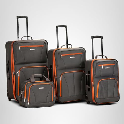 Rockland Fashion Softside 4 Piece Luggage Set, Expandable, (14" Tote/19"/24"/28"), Charcoal
