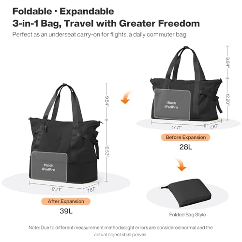 mixi 20 Inch Wide Handle Carry On Luggage with Front Laptop Pocket and 17 Inch Travel Tote Bag as a set