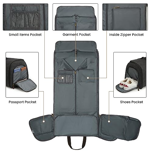 S-ZONE Carry On Garment Bag for Travel Convertible Garment Duffle Bag Suit Bags for Men Women Travel 2 in 1 Hanging Suitcase Business Travel Bag with Toiletry Bag, Black, 50l