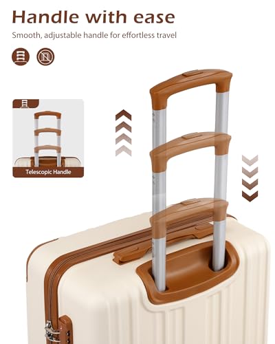 Coolife Luggage Expandable(only 28") Suitcase PC+ABS Spinner 20in 24in 28in Carry on (apricot white, L(28in))