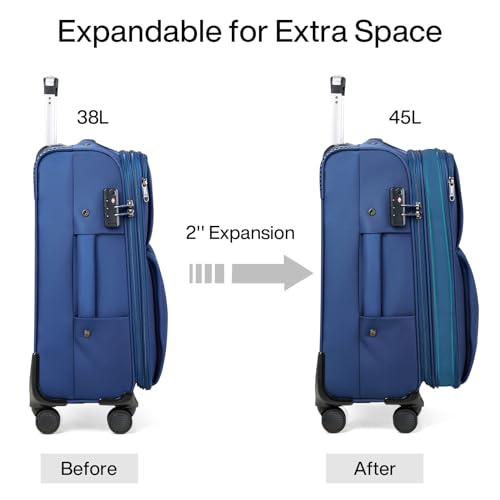 Hanke Softside Expandable 20 Inch Carry On Luggage with Wheels Airline Approved, TSA Luggage Lightweight Rolling Suitcases for Travel Carry On Bag(Blue)