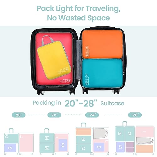 Cambond Compression Packing Cubes for Travel - 4 Piece Expandable Luggage Packing Organizers Bags Set, Lightweight Compression Cubes for Travel Essentials Carry on Suitcases, Multi-color