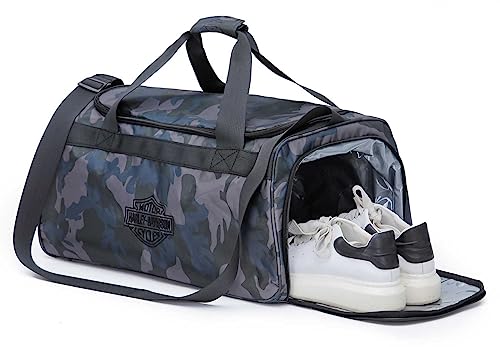 Harley-Davidson Crinkle Bar & Shield Nylon Duffel Bag w/Side Shoe Pocket - Camo