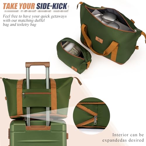 KUNEL Luggage Sets 5 Piece Hardshell Suitcase Sets with Detachable Spinner Wheels, ABS Carry on Luggage with TSA Lock,Travel,Armygreen（20/24/28 Inch