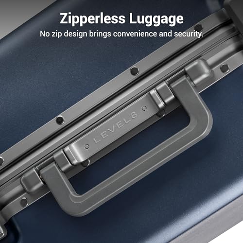 LEVEL8 Zipperless Checked Luggage with Aluminum Frame, Upgraded Medium Hardside Suitcase with Spinner Wheels, Metal Travel Luggage with Double Tsa Locks, 24 Inch, Blue