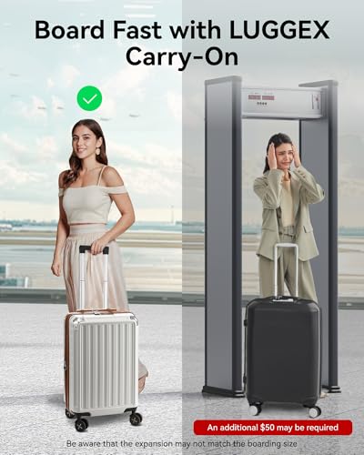 LUGGEX Carry On Luggage 22x14x9 Airline Approved, PC Expandable Hard Shell Suitcases with Spinner Wheels, 20 Inch, Charcoal Metallic