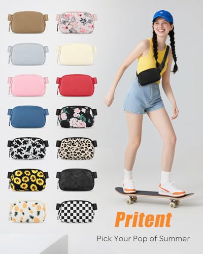 Pritent Fanny Packs for Women Cross Body Bag Waterproof Belt Bag with Adjustable Strap and Zipper Back Pocket Small Crossbody Bags Fashion Waist Packs for Workout Travelling(Black)