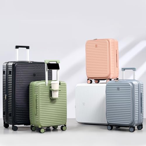 HanTrip 20 Inch Carry on Luggage 22x14x9 Airline Approved Hard Shell Suitcases with Wheels, Top Opening Expandable Carry on Luggage with Cup Holder Small Rolling Suitcase with Lock, Bamboo Green