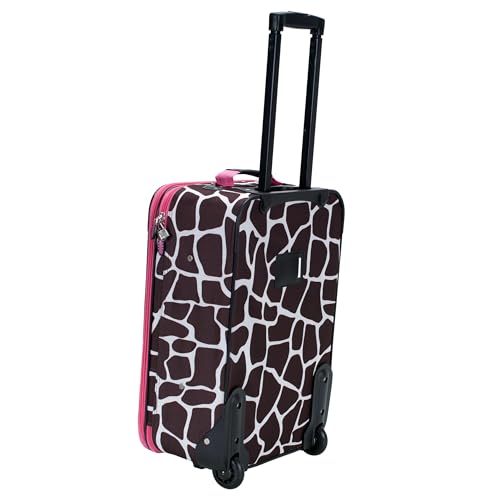 Rockland Fashion Softside 2 Piece Luggage Set, Expandable, (14" Tote/19" Upright), Pink Giraffe