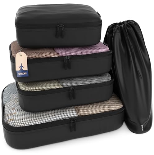 Shacke 5 Set Packing Cubes for Travel – Luggage Organizer & Suitcase Bags with Laundry Bag, Carry On Packing Organizer, Travel Accessories for Women Men (Air Black)