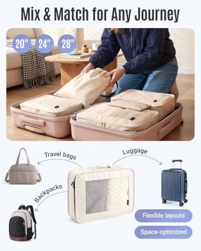 LIGHT FLIGHT 8 Set Packing Cubes for Travel, Durable Travel Essentials for Cruish Ship, Suitcase Organizer Packing Bags (8-Pack 1L+2M+1S+1Shoe Bag+2Toiletry Bags+1Laundry Bag)