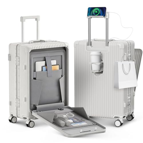 TIYFIY 20 Inch Carry On Luggage Airline Approved, PC Hardshell Suitcase with Front Pocket, USB Charging Ports, Zipperless Aluminum Frame, 360 Spinner Wheels & TSA Lock for Travel