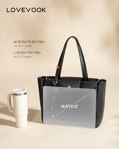 LOVEVOOK Laptop Tote Bag for Women,Nylon Work Totes with 15.6 Inch Laptop Compartments, Lightweight Fashion Purse with Large Cup Holder,Travel Tote with Luggage Straps