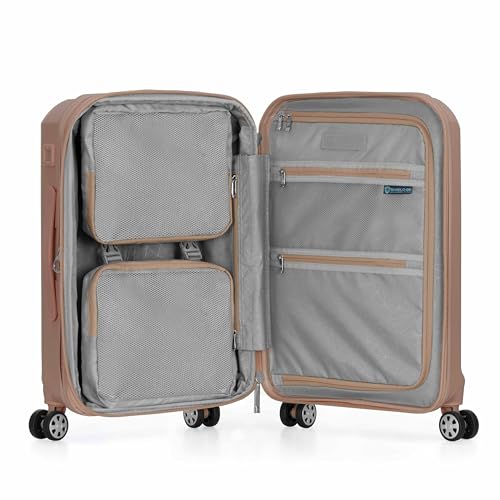 Traveler's Choice Pagosa Hardshell Expandable Luggage with Spinner Wheels, Latte Beige, 22-Inch Carry-on