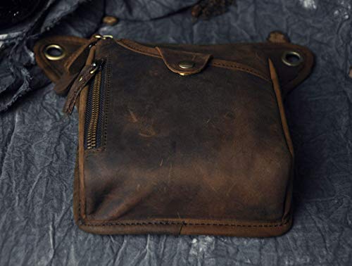 Le'aokuu Mens Genuine Leather Outdoor Sporting Hicking Waist Hip Pack Messenger Shoulder Drop Leg Thigh Bag Pouches For Women (211-5 0 Dark Brown)