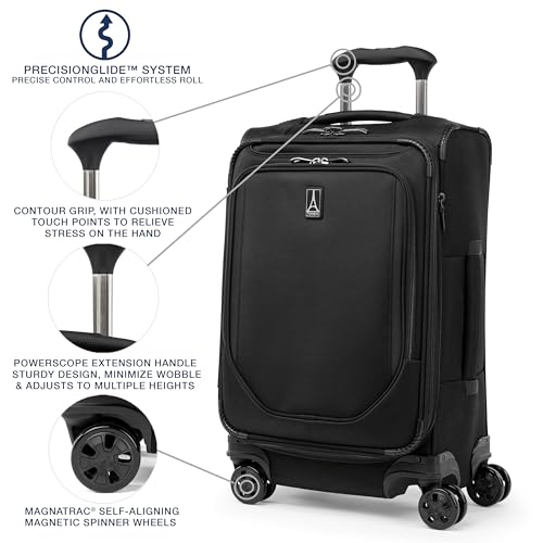 Travelpro Crew Classic Lightweight Softside Expandable Carry on Luggage, 8 Wheel Spinner Suitcase, Men and Women, Carry On 21-Inch, Black