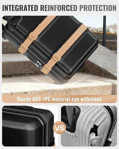 Joyway Durable Luggage Sets, 3 Piece PC+ABS Hardshell Suitcases with 2 Exterior Straps, Expandable 20 Inch & 24/28 Inch Travel Set with Spinner Wheels, TSA Lock, YKK Zipper, Black