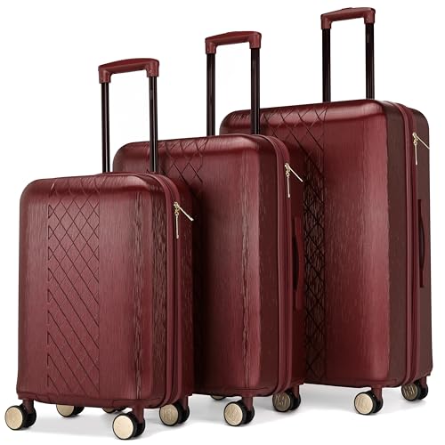 Badgley Mischka Diamond Hard Expandable Spinner Luggage Set (3 Piece) (Burgundy-Black Bars)
