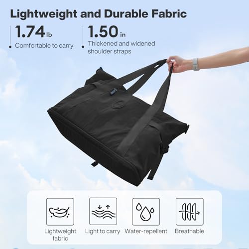 mixi Large Expandable Travel Tote Bag for Women - Waterproof Lightweight Carry On Weekender Bag with Shoes Compartment, Perfect Personal Item for Travel, Black