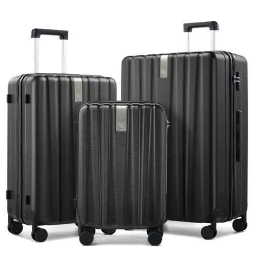 Hanke Hardshell Luggage Sets 3 Piece Extra Large Suitcases with Lock,28 Inch Luggage with Spinner Wheels, PC Travel Suitcase for Women Men 20 24 29Inch,Jet Black